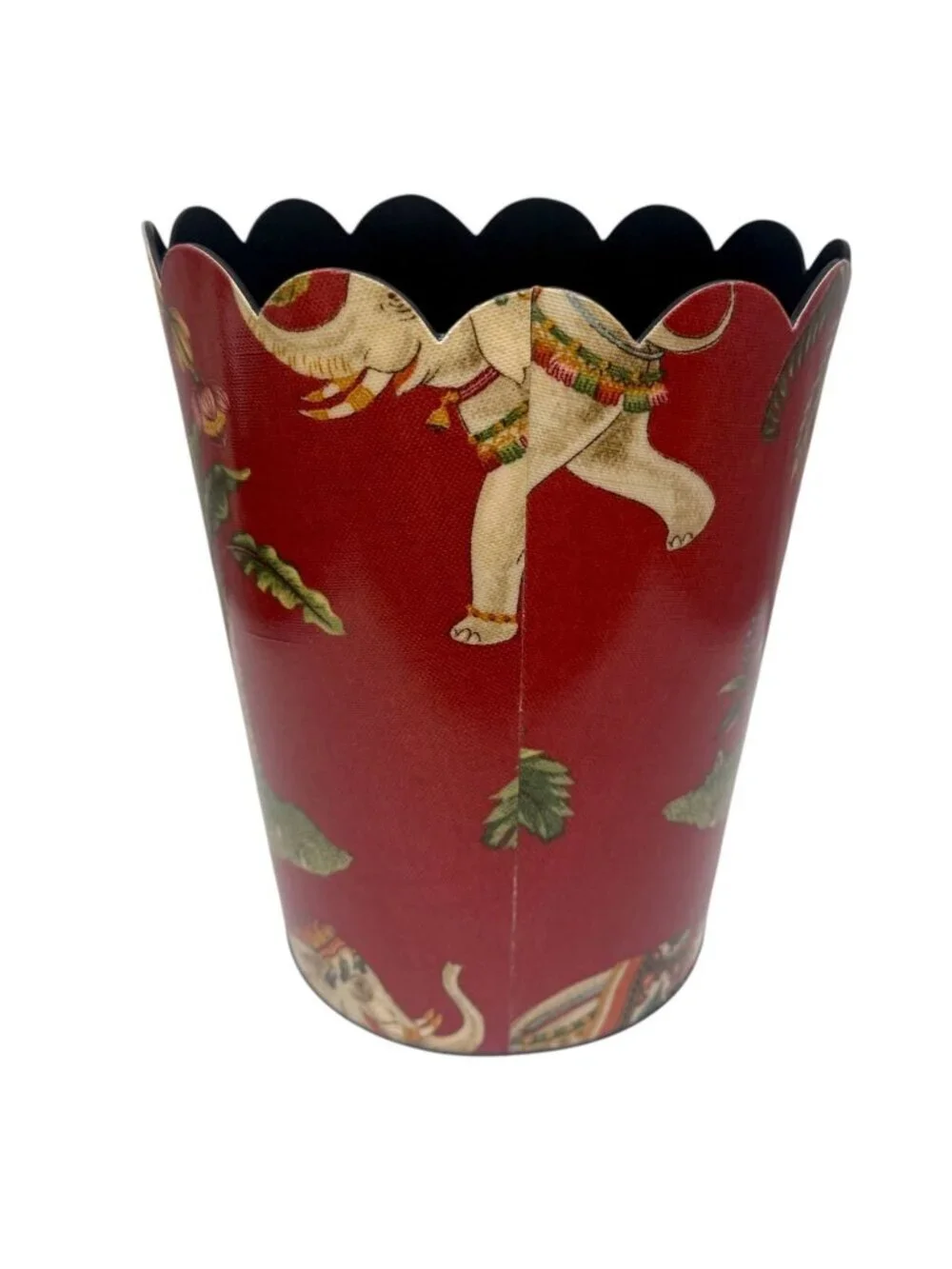 Luxury Wastebasket Red Elephant and Palms Scallop Top 10